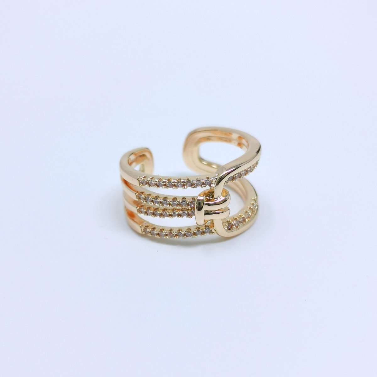 Crystal Belt Layer Gold Filled Adjustable Ring R-235 - DLUXCA