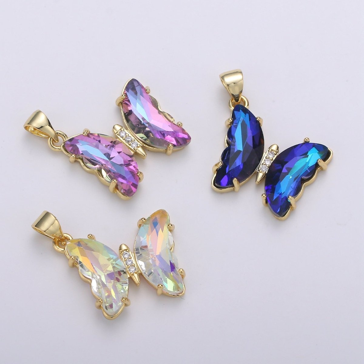 Crystal Gold Filled Butterfly Pendants J-232-J-234 - DLUXCA