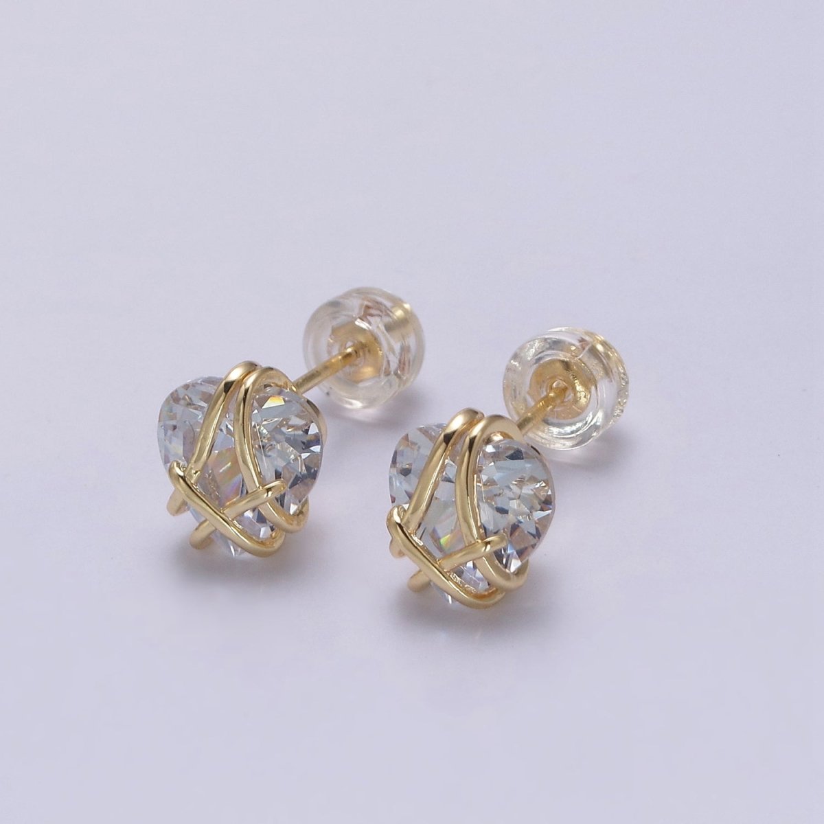 Crystal Heart Cubic Zirconia Wire Wrap Dainty Valentine Stud Earrings | T-320 ~ T-331 - DLUXCA