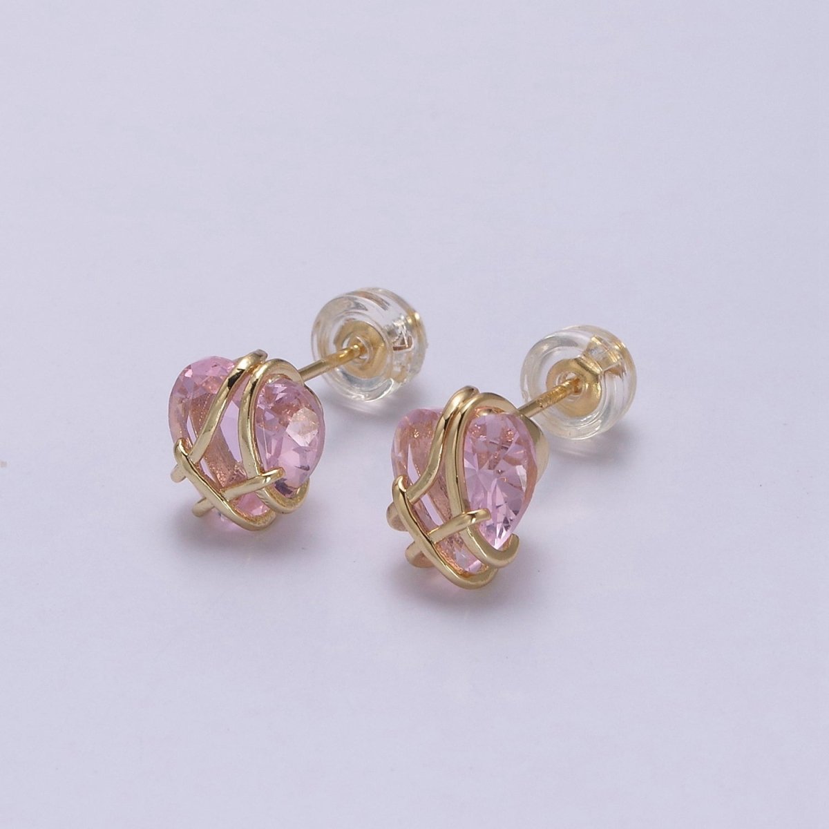 Crystal Heart Cubic Zirconia Wire Wrap Dainty Valentine Stud Earrings | T-320 ~ T-331 - DLUXCA