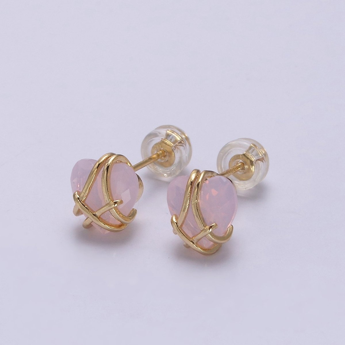 Crystal Heart Cubic Zirconia Wire Wrap Dainty Valentine Stud Earrings | T-320 ~ T-331 - DLUXCA