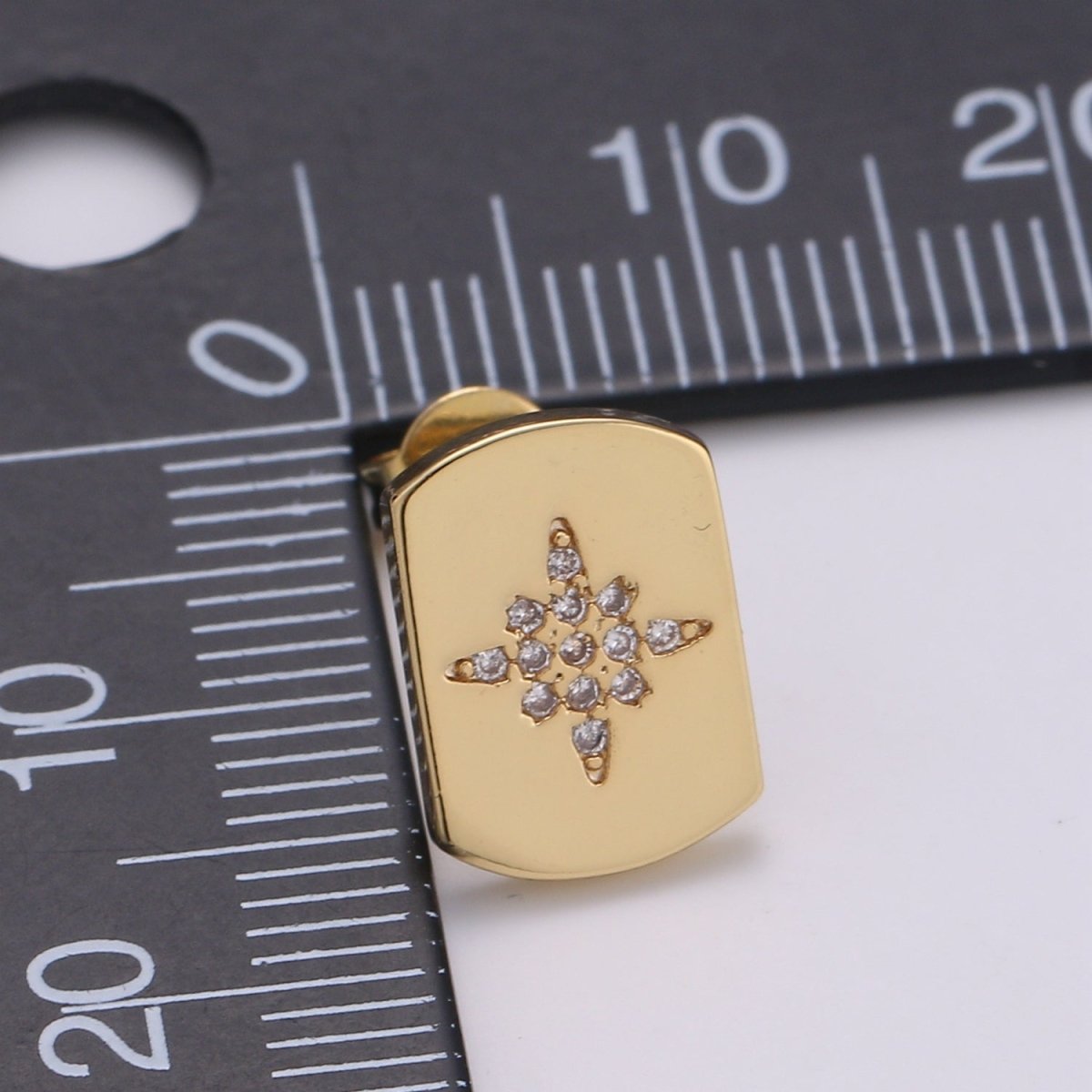 Crystal Star Flower Ornament on Golden Square Studs Earrings CZ Geometric Square Rectangle Shape Casual/Formal Daily Wear Earring Jewelry Q-256 - DLUXCA