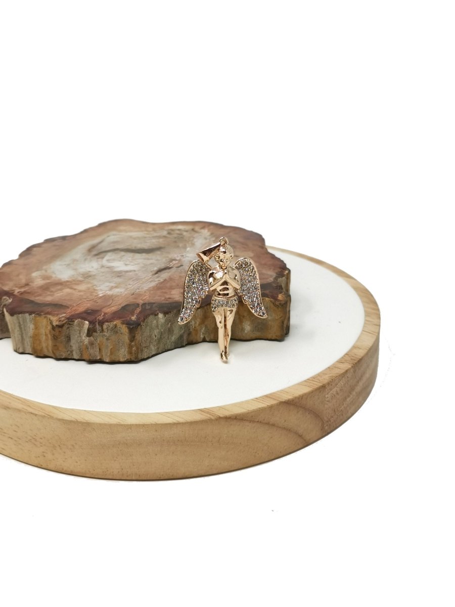 Cubic Angel Charm - 18k gold Filled Cherubic Angel Pendant, Micro Pave Angel Wings, Cupid Charm for Necklace Supply - DLUXCA