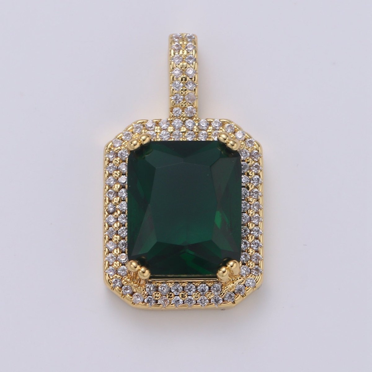 Cubic Blue, Black, Green, Pink, Red 24k Gold Filled Solitaire Micro Pave Pendant, Large Emerald Diamond Cut Square Cz Stone Pendant, J-238~J-242 - DLUXCA