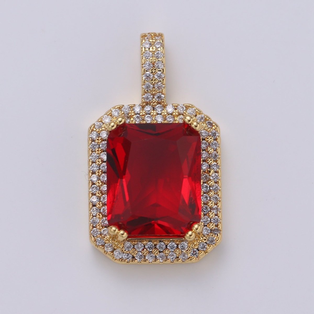 Cubic Blue, Black, Green, Pink, Red 24k Gold Filled Solitaire Micro Pave Pendant, Large Emerald Diamond Cut Square Cz Stone Pendant, J-238~J-242 - DLUXCA