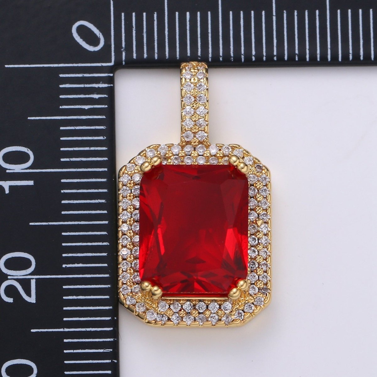 Cubic Blue, Black, Green, Pink, Red 24k Gold Filled Solitaire Micro Pave Pendant, Large Emerald Diamond Cut Square Cz Stone Pendant, J-238~J-242 - DLUXCA