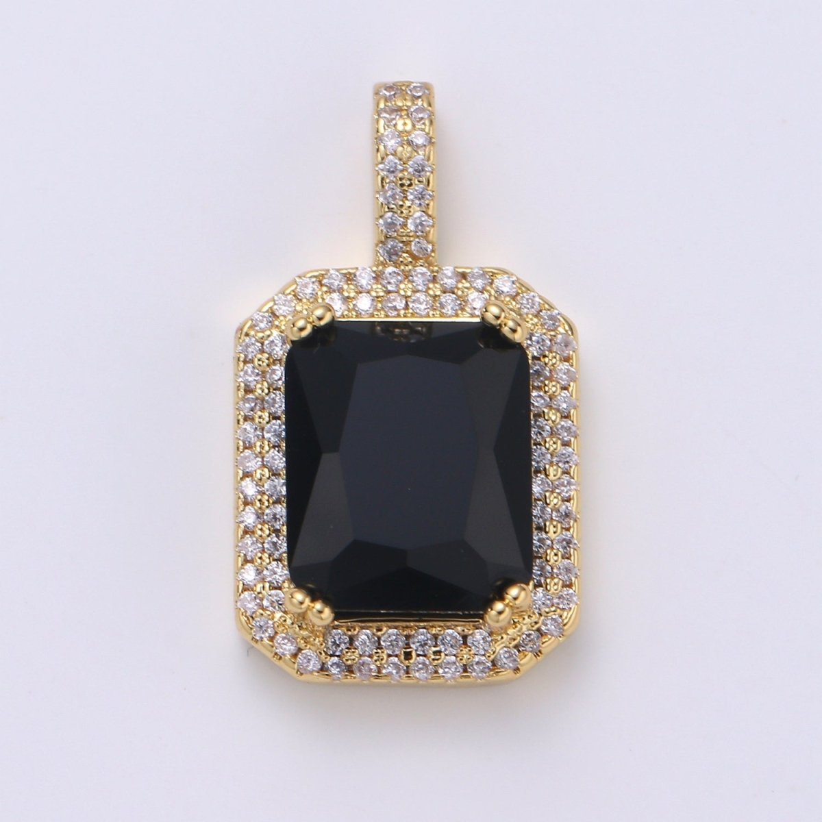Cubic Blue, Black, Green, Pink, Red 24k Gold Filled Solitaire Micro Pave Pendant, Large Emerald Diamond Cut Square Cz Stone Pendant, J-238~J-242 - DLUXCA