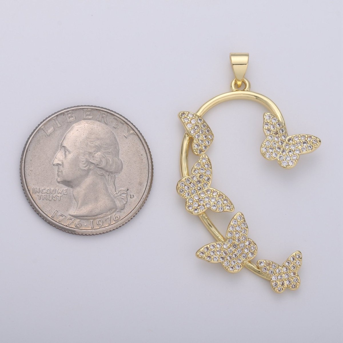 Cubic Butterfly Pendant Half heart Charm Necklace in Gold Filled I-873 - DLUXCA