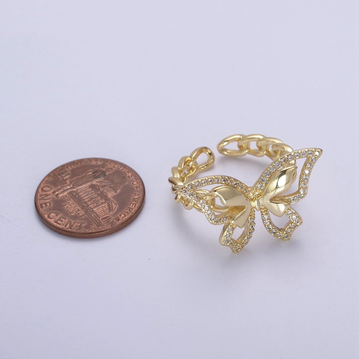 Cubic Butterfly rings, gold butterfly rings stackable adjustable rings, Cluster ring, Dainty open ring U-504 - DLUXCA