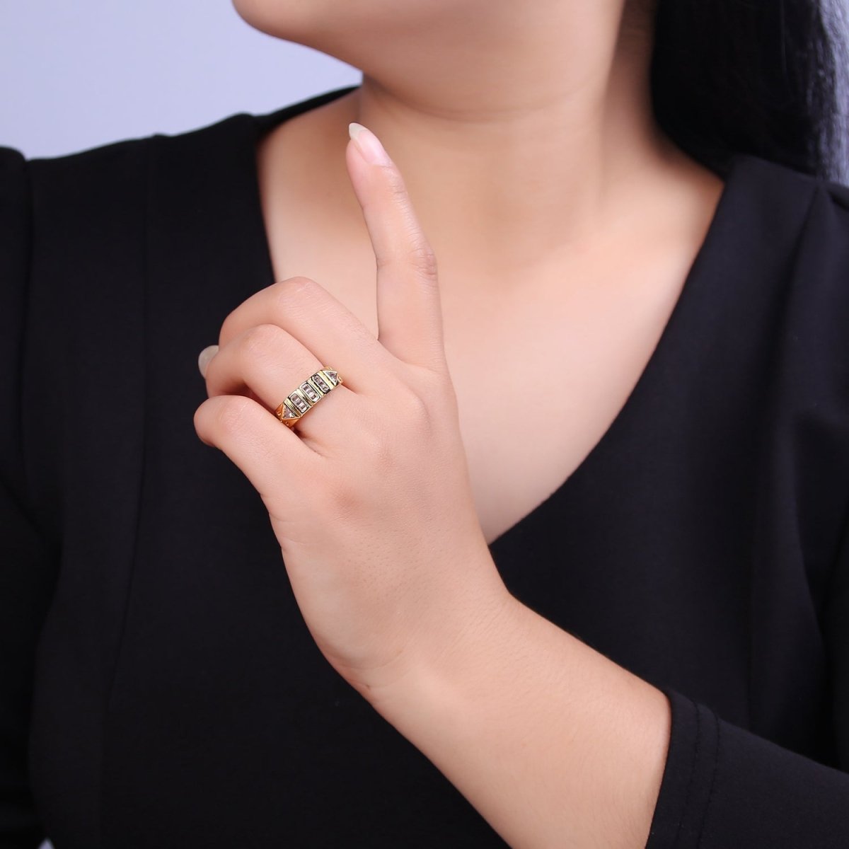 Cubic Cz Ring Adjustable Clear Cubic Zirconia Ring U-315 - DLUXCA