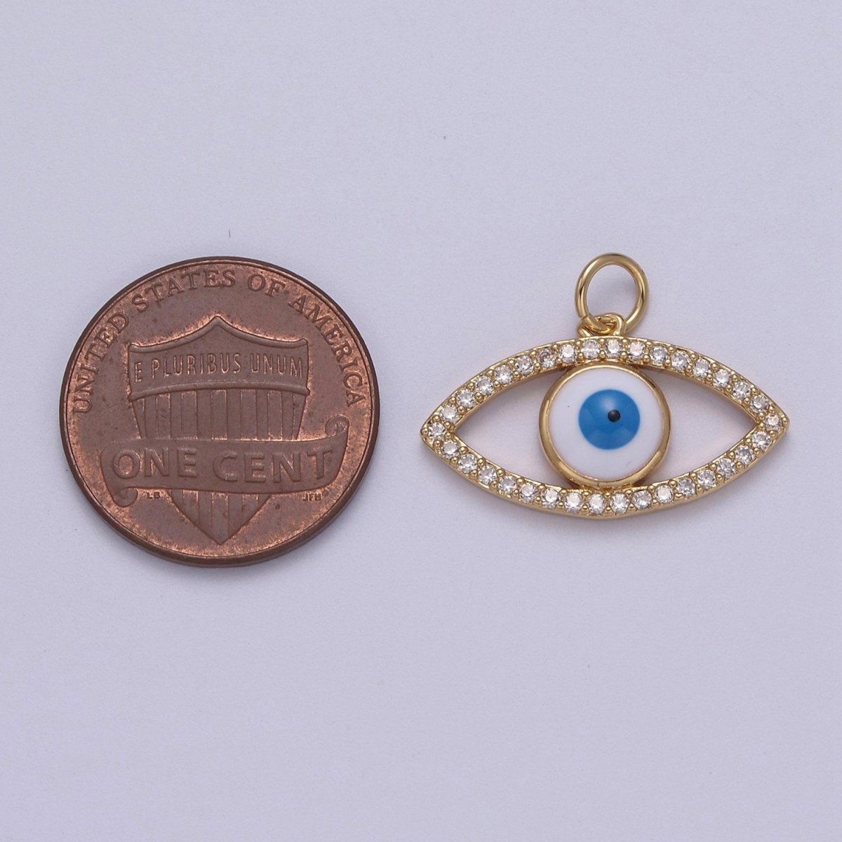 Cubic Evil Eye Charm, 14K Gold Filled Micro CZ Pave Pendant, 16.7*22mm, Necklace Earring Bracelet Making, Jewelry Finding D-612 - DLUXCA