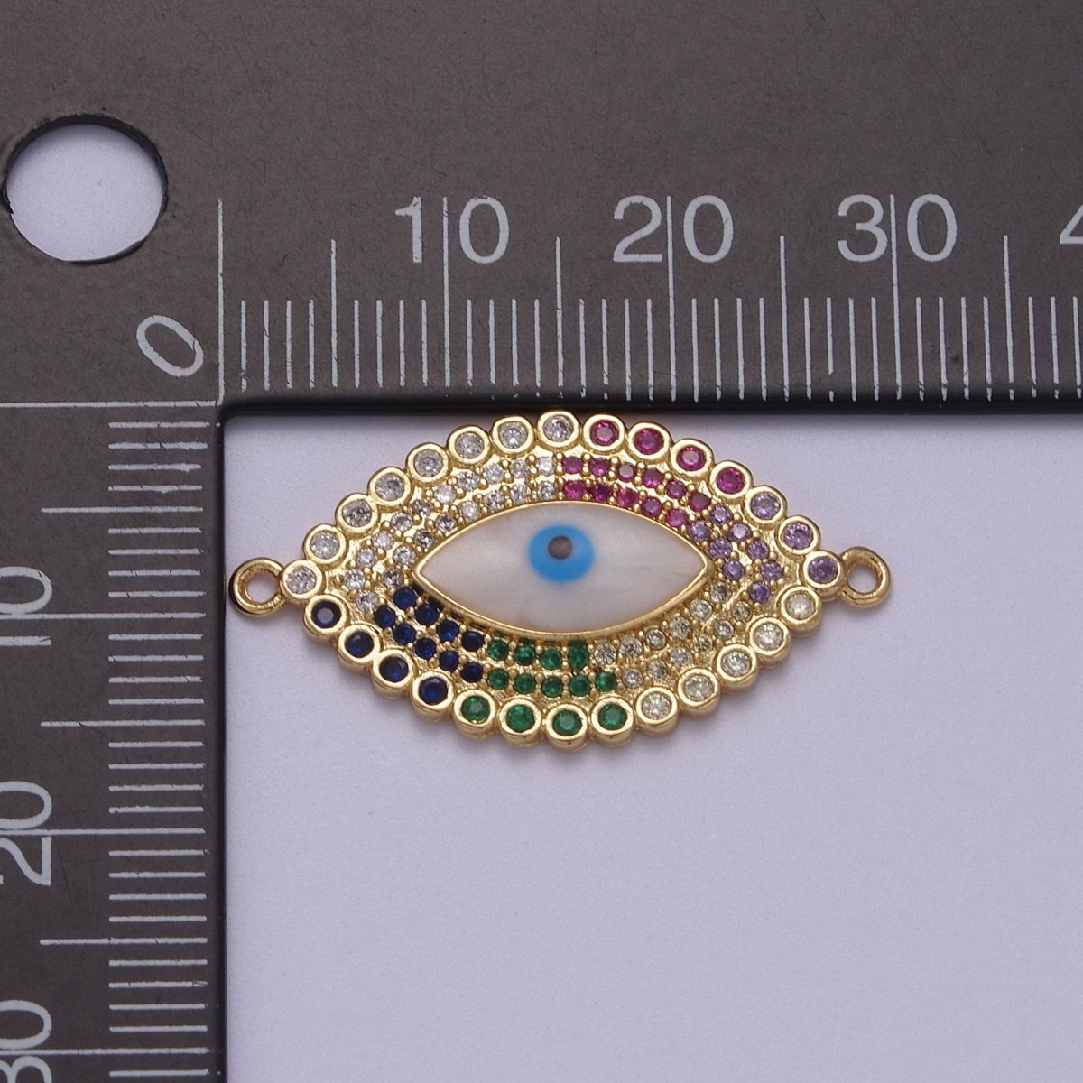 Cubic Evil Eye Charm Connector Greek Eye Double Bail Pendant Connector with CZ Rhinestone Accent Micro Pave Evil Eye Charm For Necklace Making N-145 - DLUXCA