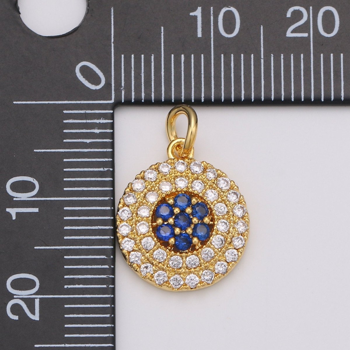 Cubic Evil eye charm Pendant, Lucky evil eye Pendant, Gold evil eye charms Micro Pave Evil Eye Charm in 14k gold filled D-193 - DLUXCA
