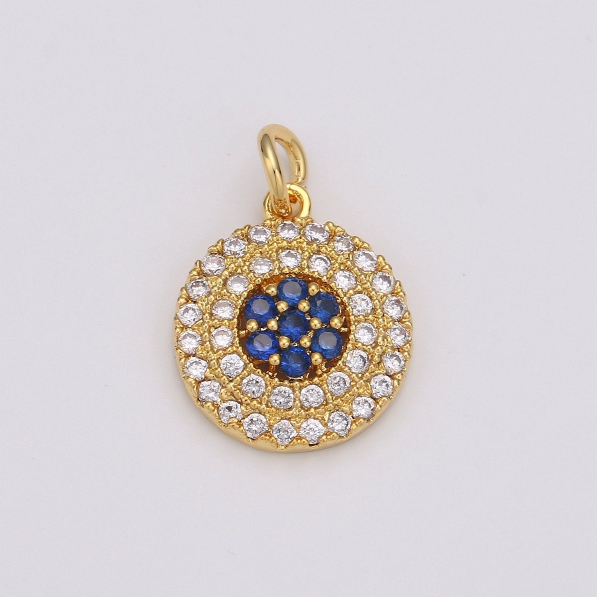 Cubic Evil eye charm Pendant, Lucky evil eye Pendant, Gold evil eye charms Micro Pave Evil Eye Charm in 14k gold filled D-193 - DLUXCA