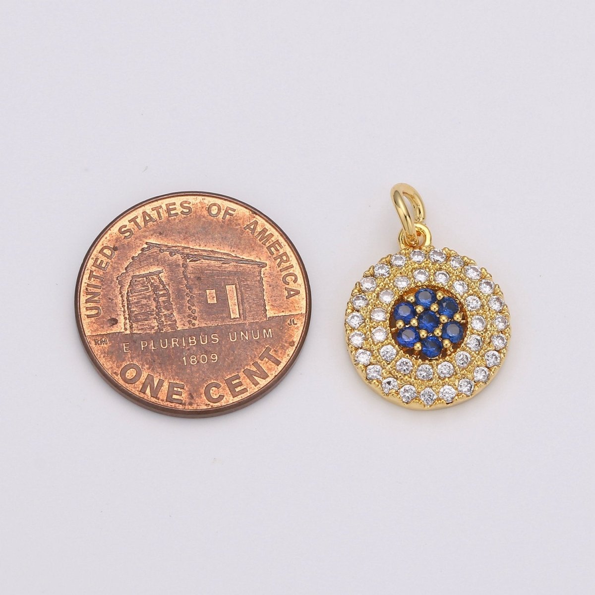 Cubic Evil eye charm Pendant, Lucky evil eye Pendant, Gold evil eye charms Micro Pave Evil Eye Charm in 14k gold filled D-193 - DLUXCA