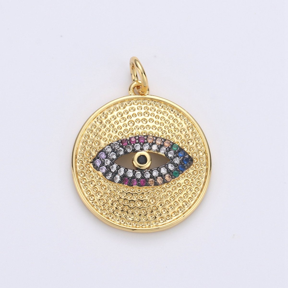 Cubic Evil Eye charm Pendant, Micro Pave Eye Medallion charms, Dainty Amulet pendant Jewelry in 14k Gold Filled D-199 - DLUXCA