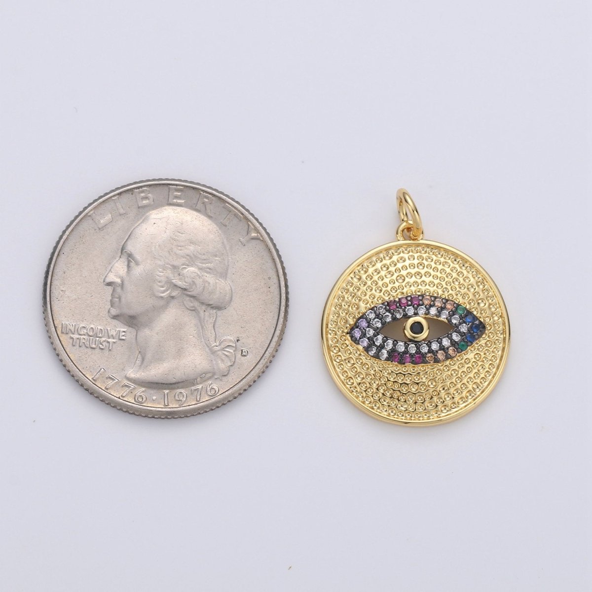 Cubic Evil Eye charm Pendant, Micro Pave Eye Medallion charms, Dainty Amulet pendant Jewelry in 14k Gold Filled D-199 - DLUXCA