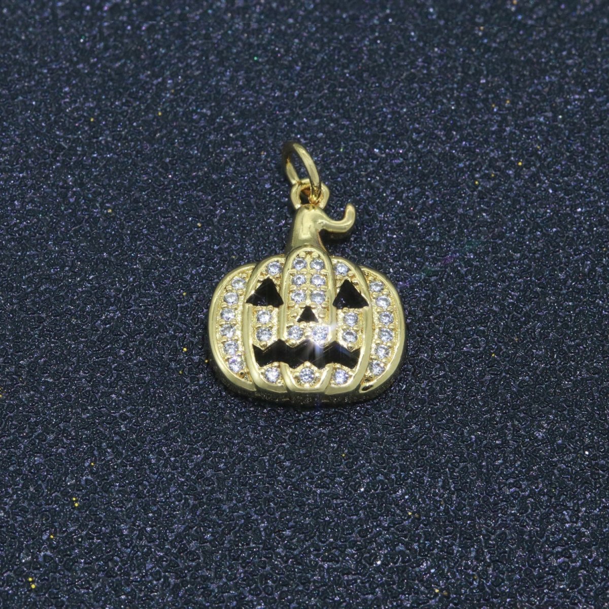 Cubic Gold Filled Jack O Lantern Pumpkin Face Cubic Zirconia Micro Pave Charm Bracelet Necklace Earring Pendant for halloween Jewelry Making M-550 - DLUXCA