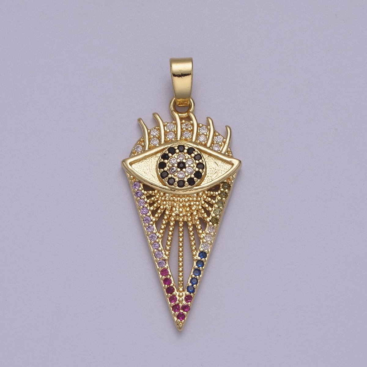 Cubic Multi Color Triangle Pendant with Evil Eye Gold Filled Pendant for Amulet Talisman Jewelry Making N-597 - DLUXCA