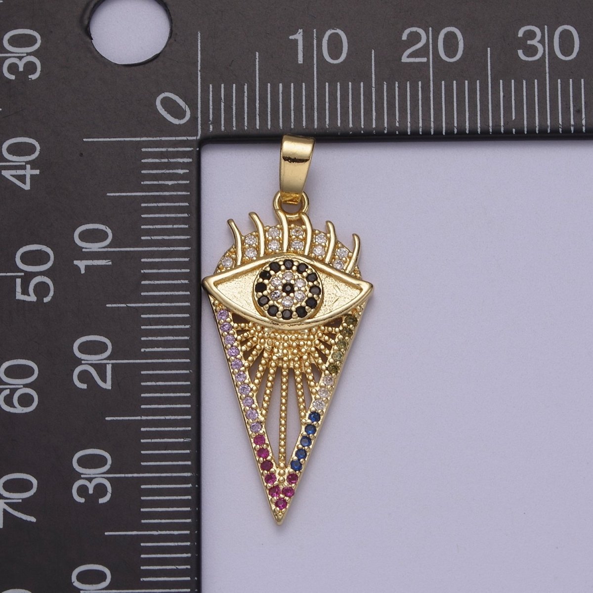 Cubic Multi Color Triangle Pendant with Evil Eye Gold Filled Pendant for Amulet Talisman Jewelry Making N-597 - DLUXCA