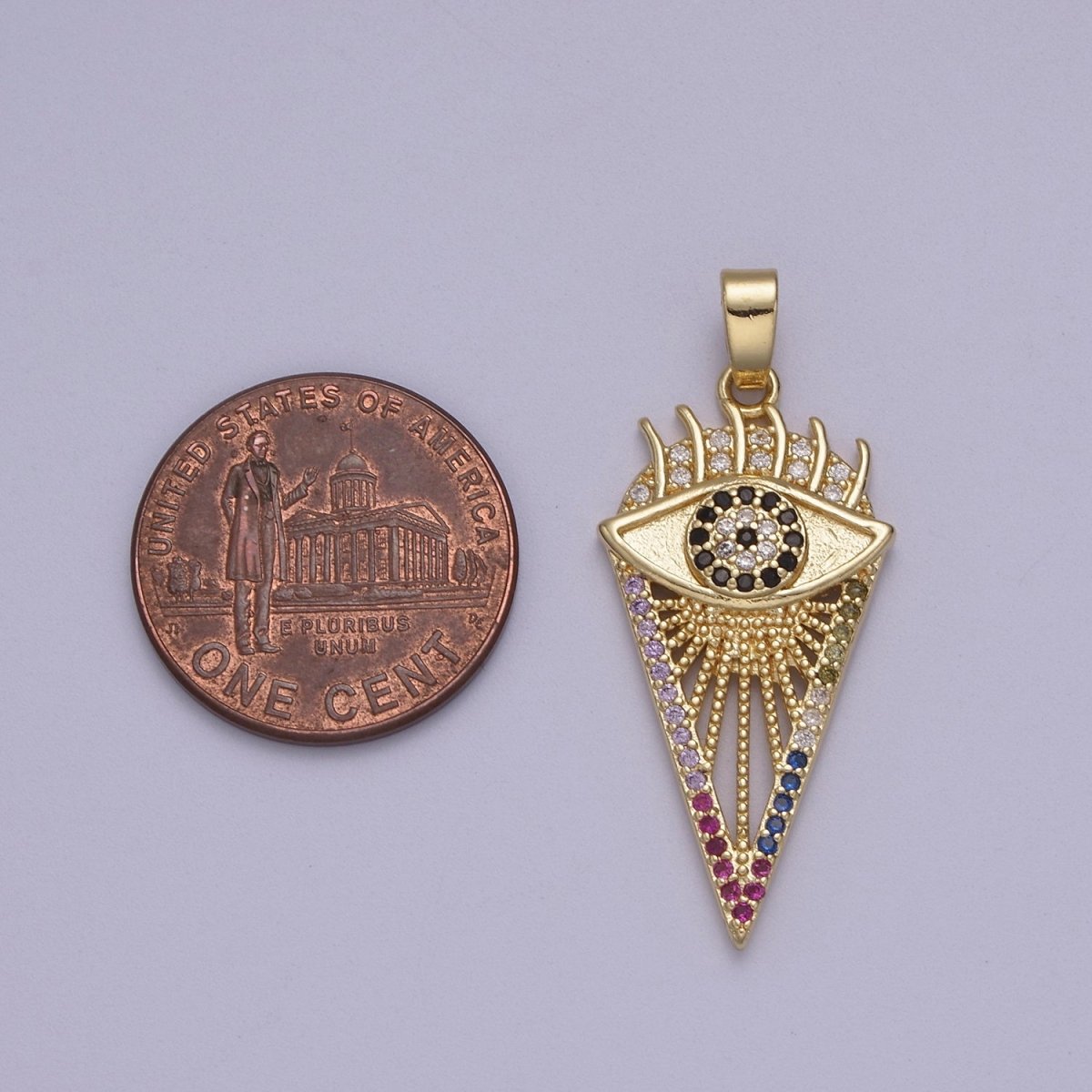 Cubic Multi Color Triangle Pendant with Evil Eye Gold Filled Pendant for Amulet Talisman Jewelry Making N-597 - DLUXCA