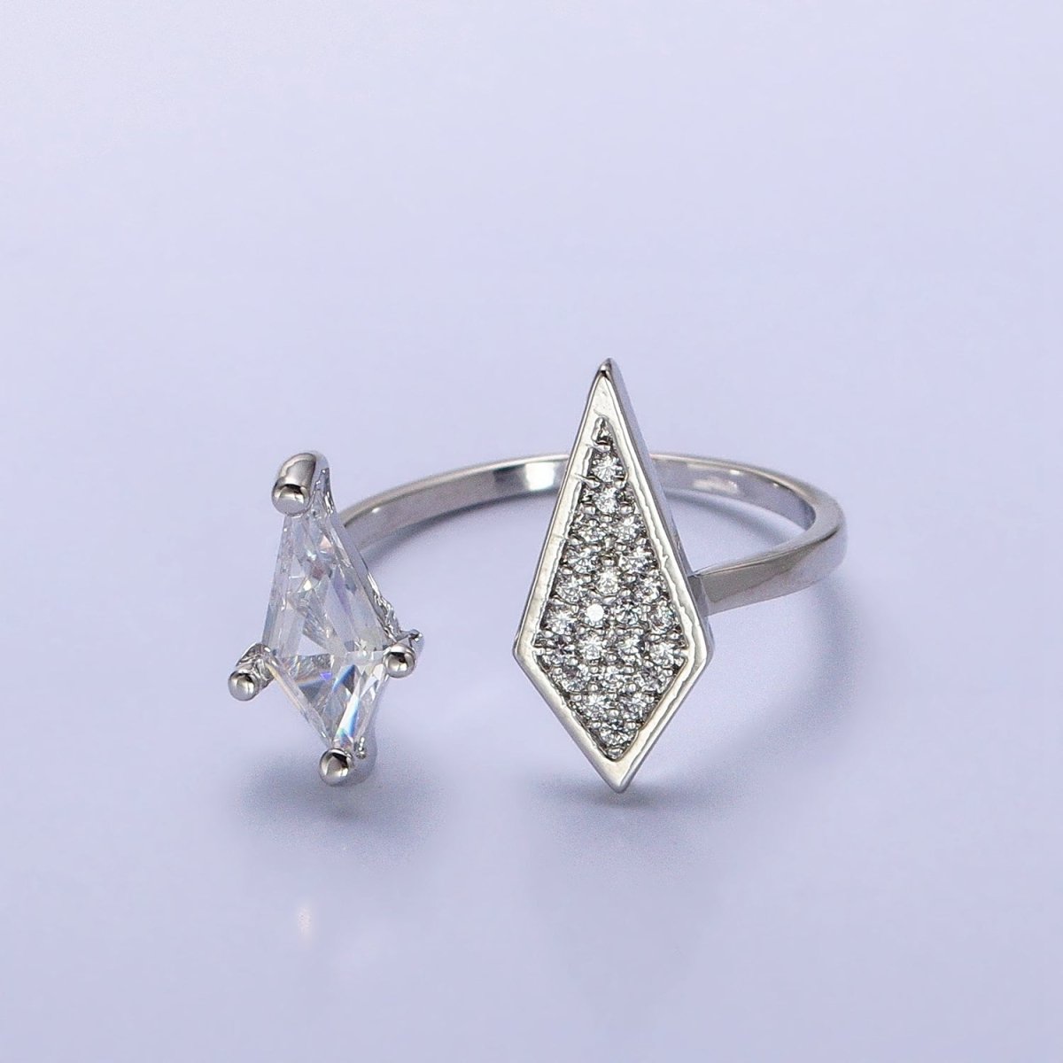 Cubic Open Marquise Stacking Ring Gold Marquise Cuff Ring Silver Adjustable Ring Micro Pave Stone Geometric Ring Y-611 Y-612 - DLUXCA