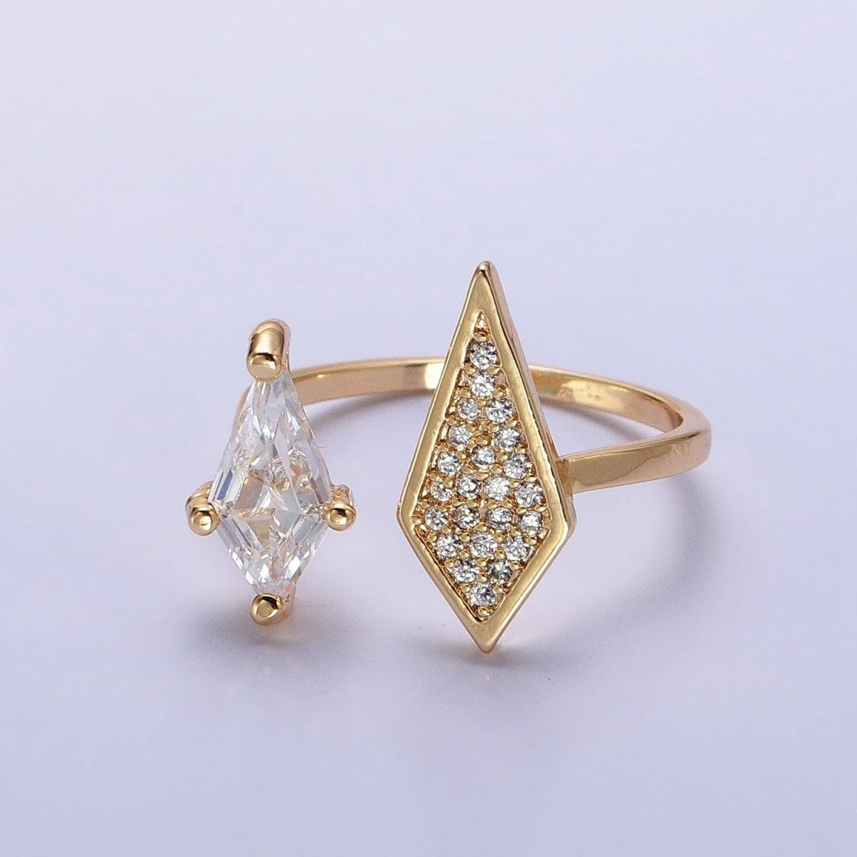 Cubic Open Marquise Stacking Ring Gold Marquise Cuff Ring Silver Adjustable Ring Micro Pave Stone Geometric Ring Y-611 Y-612 - DLUXCA