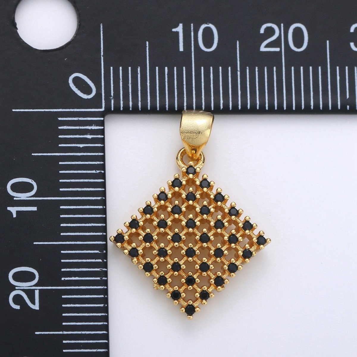 Cubic rhombus charm 14K gold Filled Black Cubic CZ Geometric Charm for Necklace Bracelet Earring Component I-670 - DLUXCA