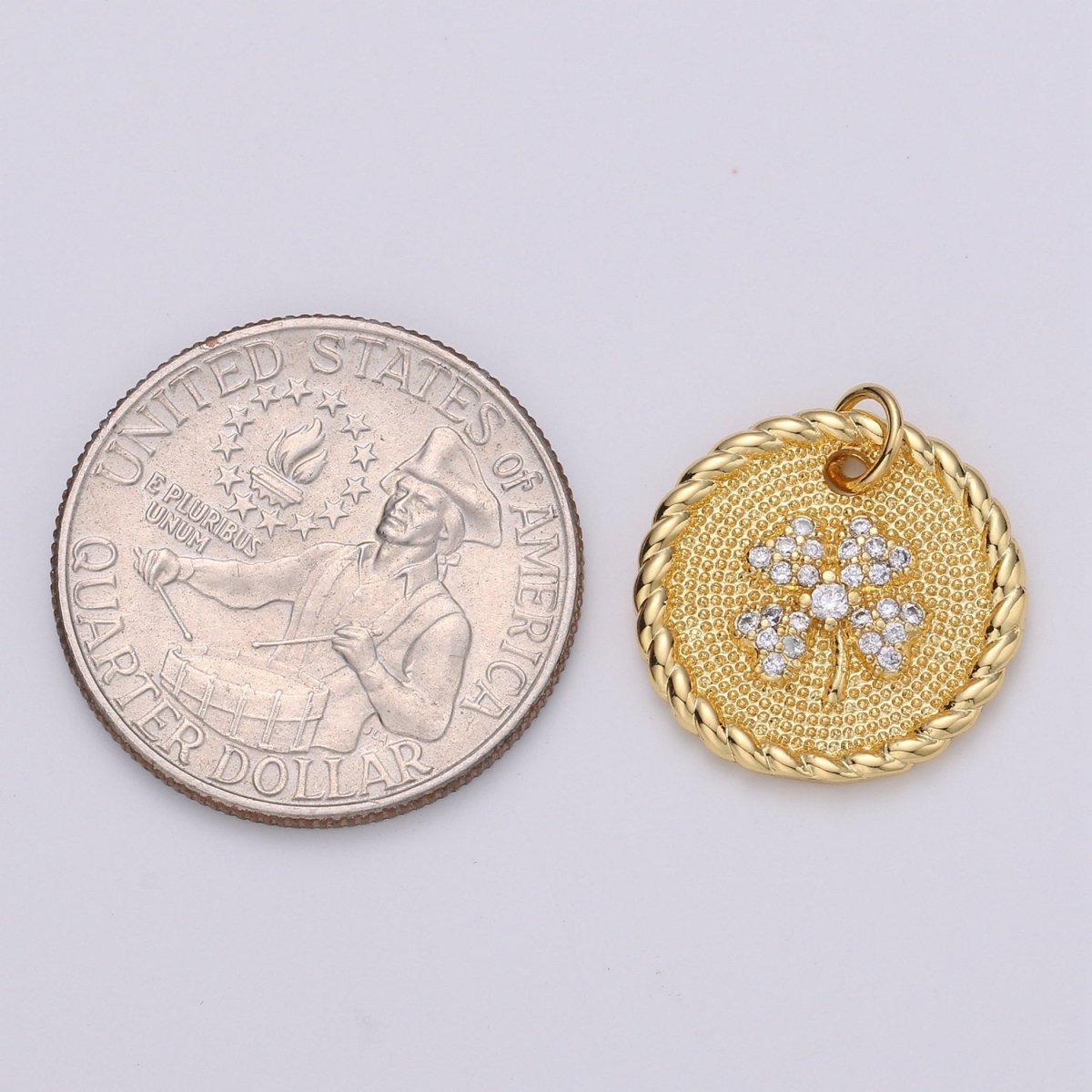 Cubic Shamrock Charm 24k Gold Filled Shamrock Celtic Four Leaf Clover Lucky Charm, 18X18 mm for Necklace Earring Bracelet Jewelry Making D-361 - DLUXCA