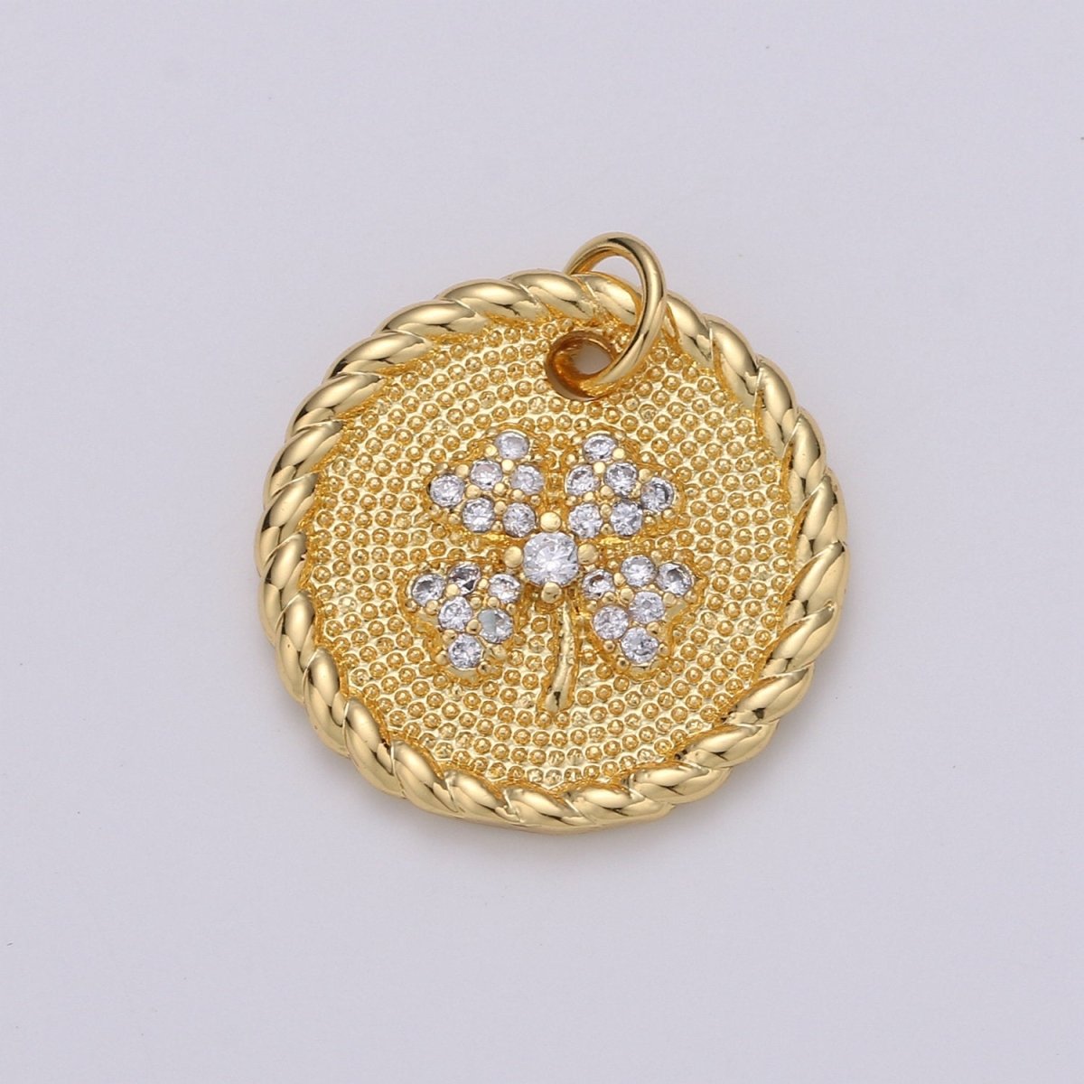 Cubic Shamrock Charm 24k Gold Filled Shamrock Celtic Four Leaf Clover Lucky Charm, 18X18 mm for Necklace Earring Bracelet Jewelry Making D-361 - DLUXCA