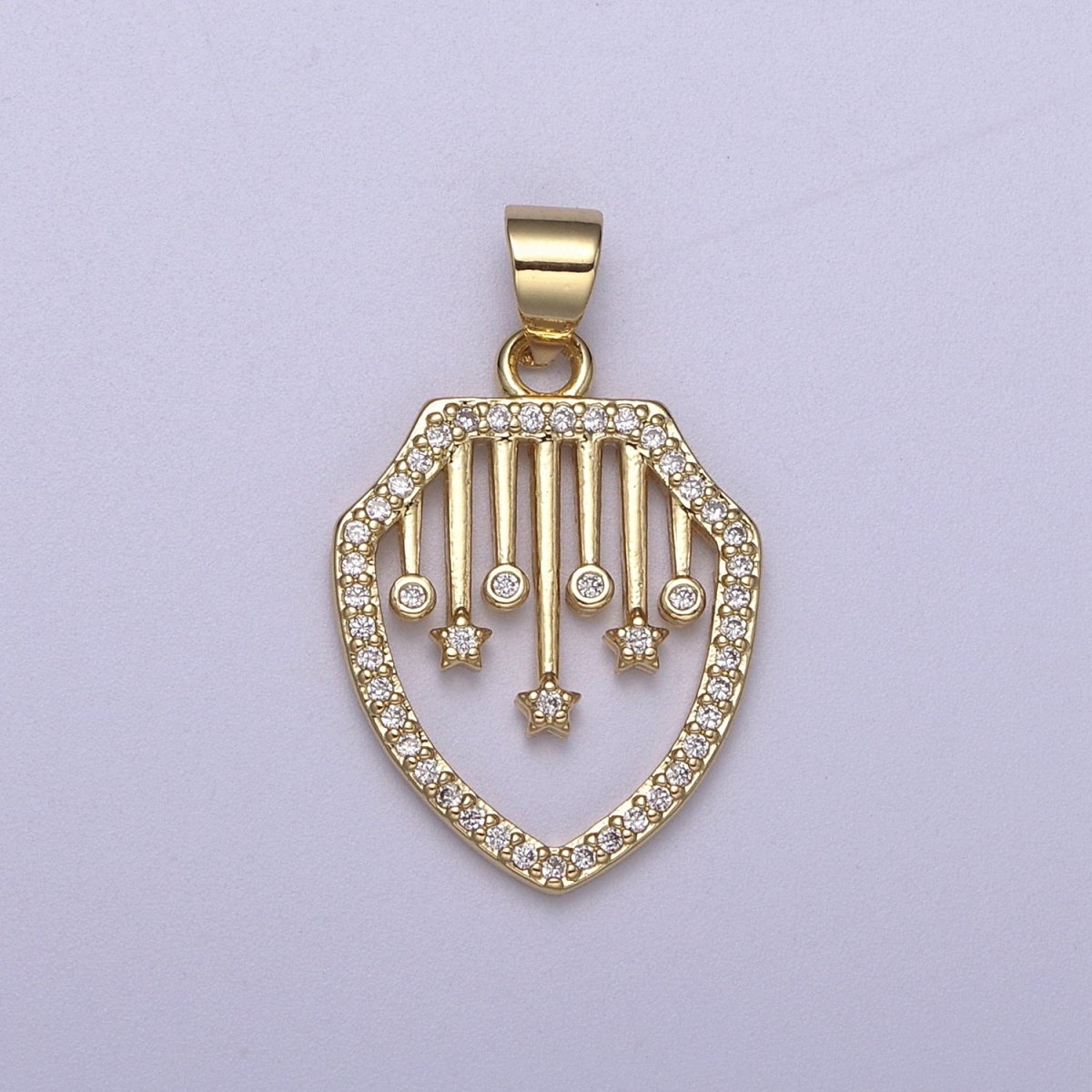 Cubic Shield Pendant Star Celestial Charm in 14k Gold Filled H-174 - DLUXCA
