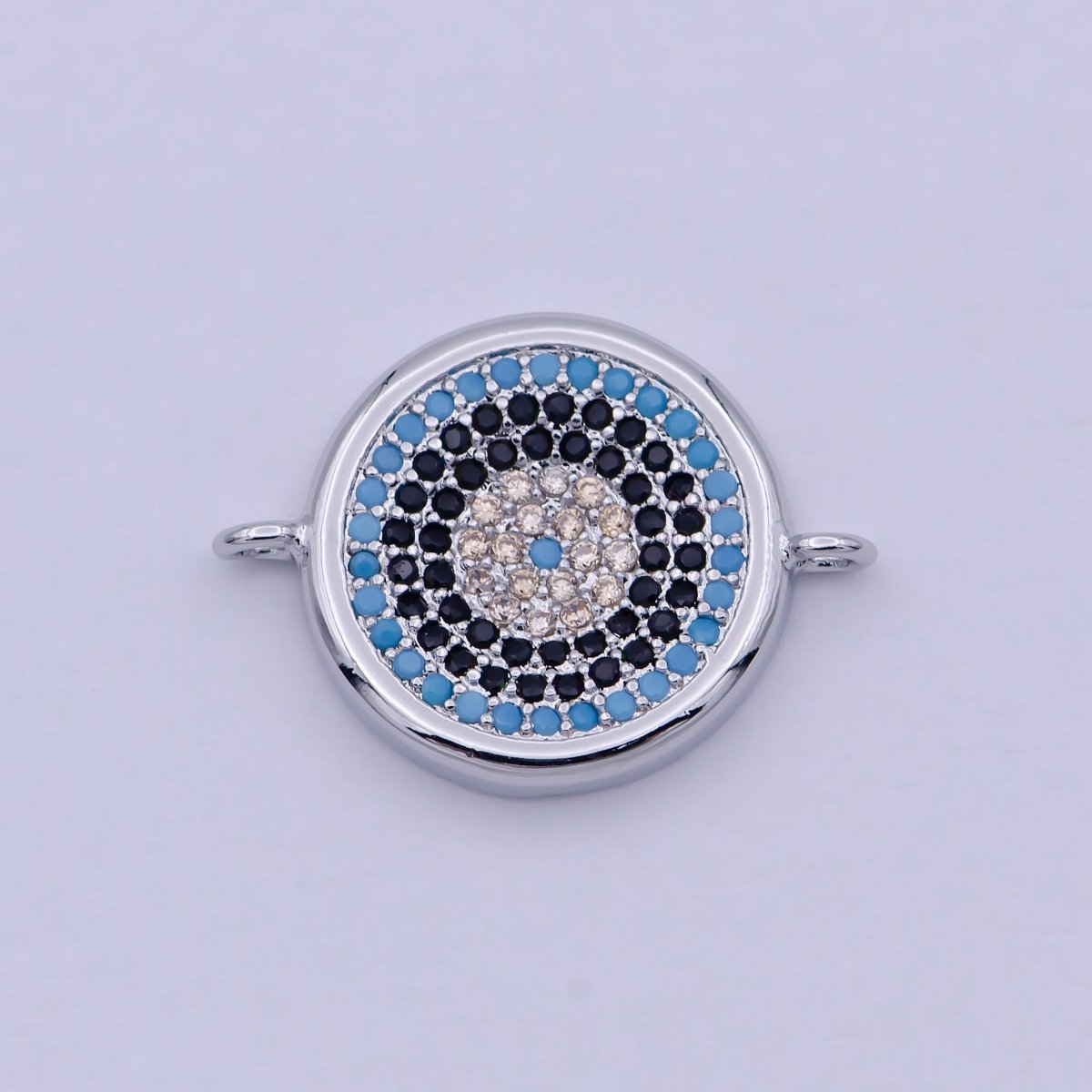 Cubic Silver Evil Eye Charm Connector Greek Evil Eye Link Connector Pave Evil Eye Jewelry Making 20.2x14.9mm F-086 - DLUXCA