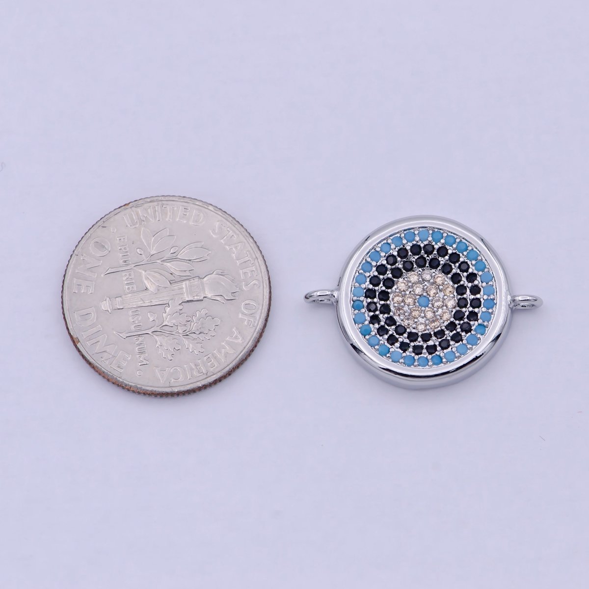Cubic Silver Evil Eye Charm Connector Greek Evil Eye Link Connector Pave Evil Eye Jewelry Making 20.2x14.9mm F-086 - DLUXCA