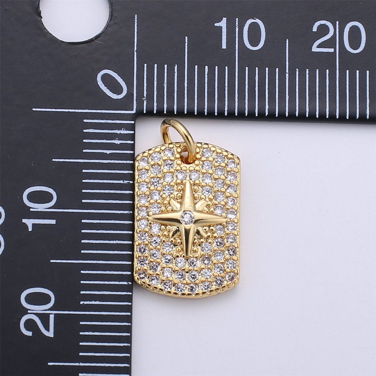 Cubic Star Pendant Micro Pave Military Tag Dog Tag charms in 24k Gold Filled for Necklace Component I-564 - DLUXCA