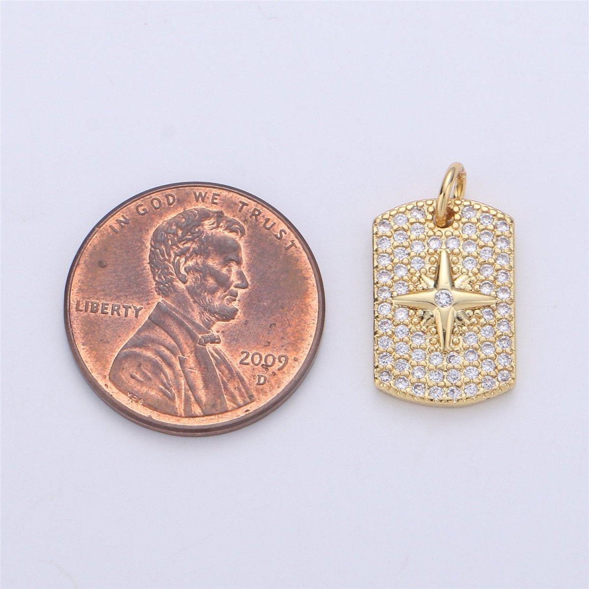 Cubic Star Pendant Micro Pave Military Tag Dog Tag charms in 24k Gold Filled for Necklace Component I-564 - DLUXCA