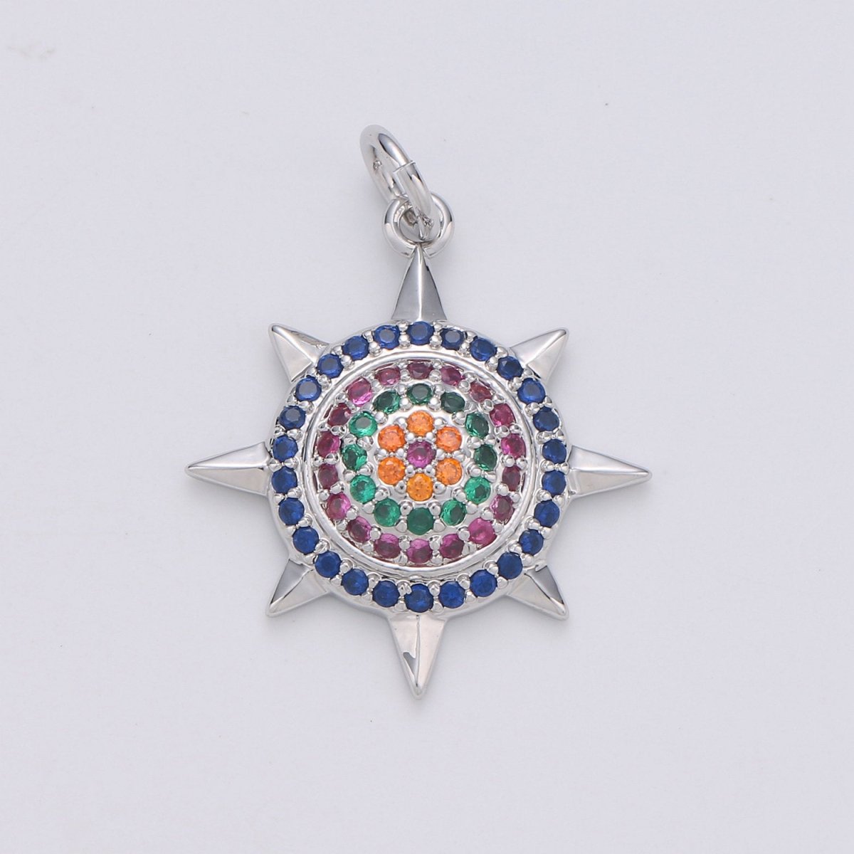 Cubic Sun charm, CZ Micro Pave Charm Nickel free, Necklace Component DIY Jewelry supplies, Silver, Gold Celestial pendant, D-186 D-187 - DLUXCA