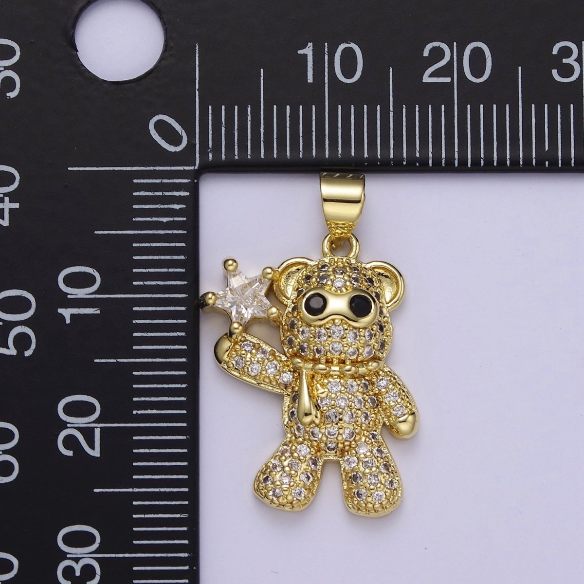 Cubic Yellow Gold Bear Charms Star Teddy Bear Pendant for DIY Jewelry Supply J-510 - DLUXCA