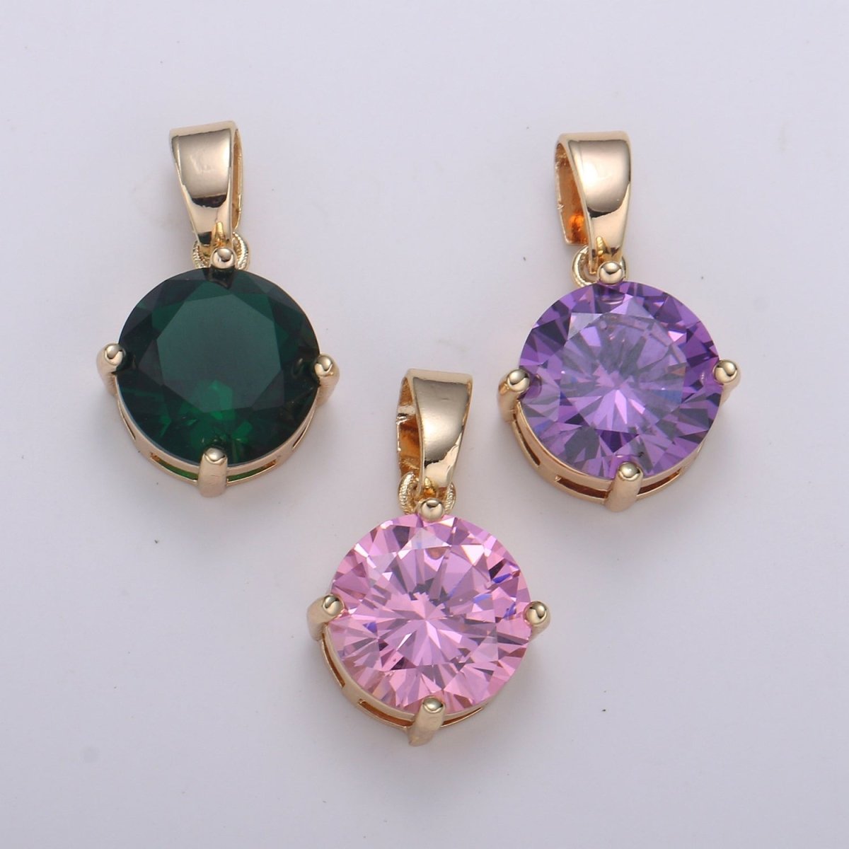 Cubic Zirconia 18K Gold Pendant, Solitaire Cubic Charm for Easy Self-Making Jewelry, Sophisticate Pendant H-262 H-263 J-098 - DLUXCA