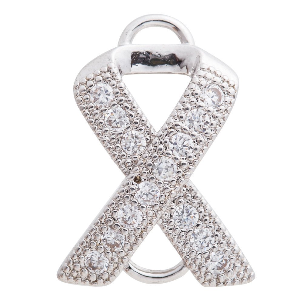 Cubic Zirconia Cancer Ribbon Hope Cooper Charm Connector, Crystal Rhinestone CZ Pave Czech Bracelet Design Gold Plated Material F-154 - DLUXCA