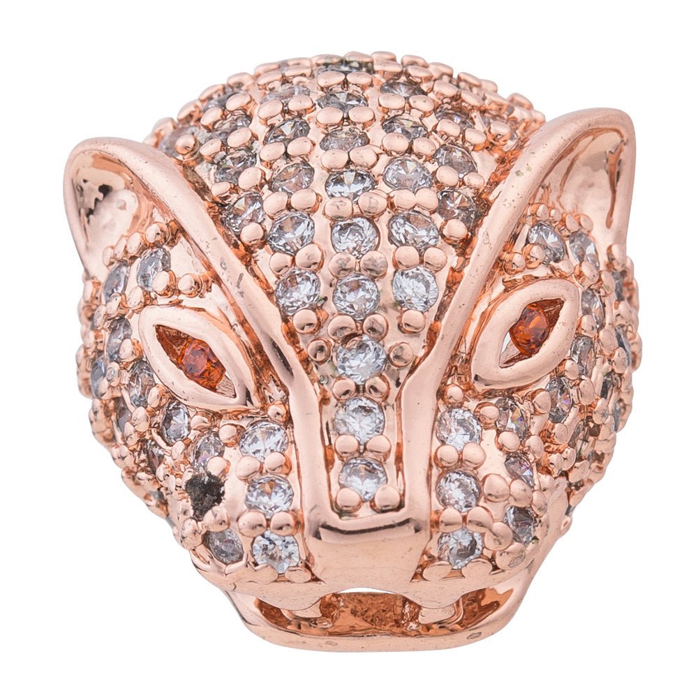 Cubic Zirconia Cheetah Animal Kingdom Design Cooper Charm Connector, Crystal Rhinestone CZ Pave Czech Bracelet Design Plated Material, B-413 B-469 B-470 - DLUXCA