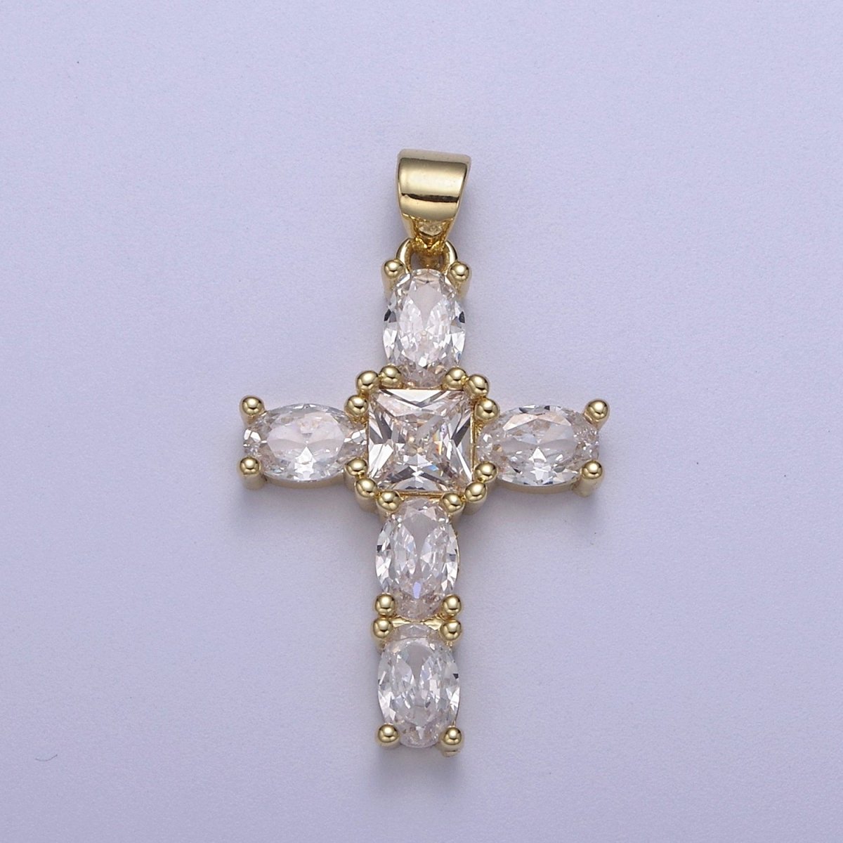 Cubic Zirconia Cross Pendant 14K Gold Filled Cross charm for Religious jewelry Making H-400 - DLUXCA