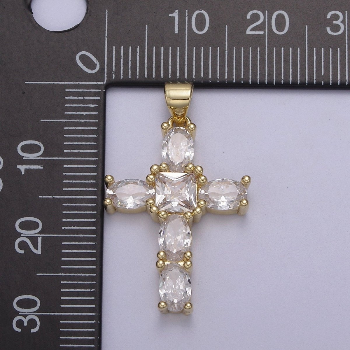 Cubic Zirconia Cross Pendant 14K Gold Filled Cross charm for Religious jewelry Making H-400 - DLUXCA