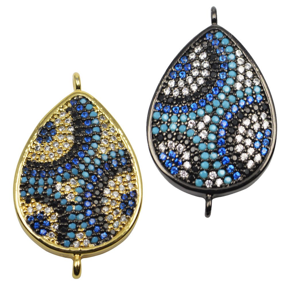 Cubic Zirconia Crystal Turquoise Stone Lucky Teardrop Bubbles Cooper Gold Filled Charm Connector Bracelet Design Plated Material F-418 - DLUXCA