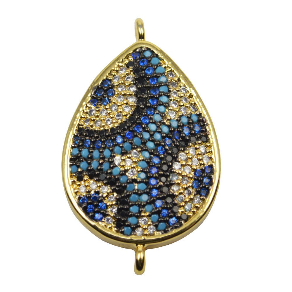 Cubic Zirconia Crystal Turquoise Stone Lucky Teardrop Bubbles Cooper Gold Filled Charm Connector Bracelet Design Plated Material F-418 - DLUXCA