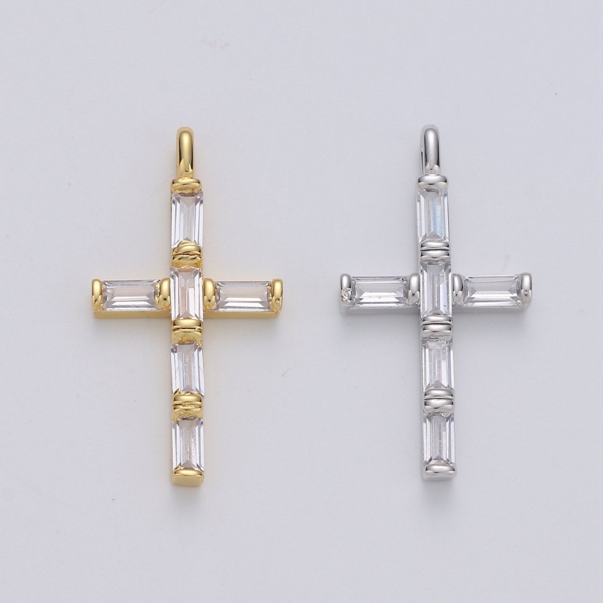 Cubic Zirconia CZ Marquise Navette Crystal Small Cross Pendant Charm Chain Necklace in 14k Gold Filled Silver Cross Charm Religious Jewelry I-657 I-658 - DLUXCA