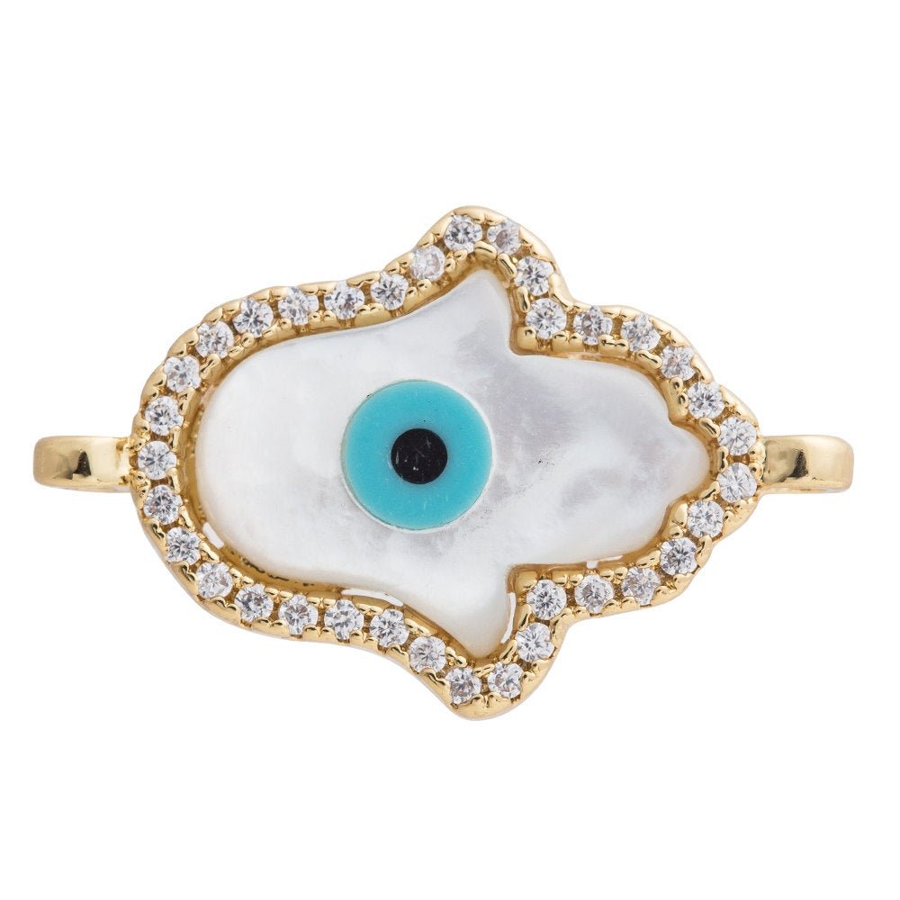 Cubic Zirconia Evil Eye Hamsa Hand Charm Connector Pendant Crystal Rhinestone CZ Pave Czech Bracelet Gold Filled Cooper Material F-247 - DLUXCA