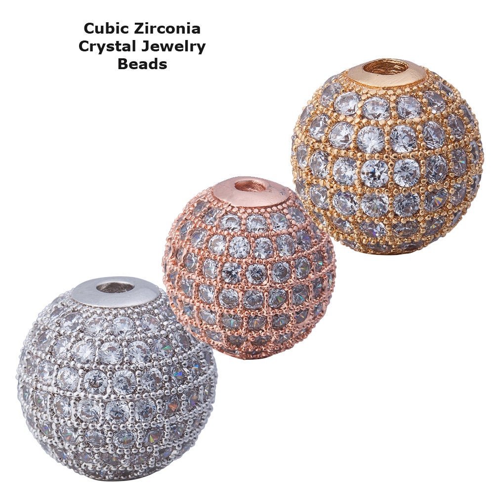 Cubic Zirconia Gold Filled Cooper Disco Ball Shambala Beads, Clear Crystal Rhinestone CZ Pave Czech Bead, Gold Silver Rose Gold, 10mm | B-481, B-482 - DLUXCA