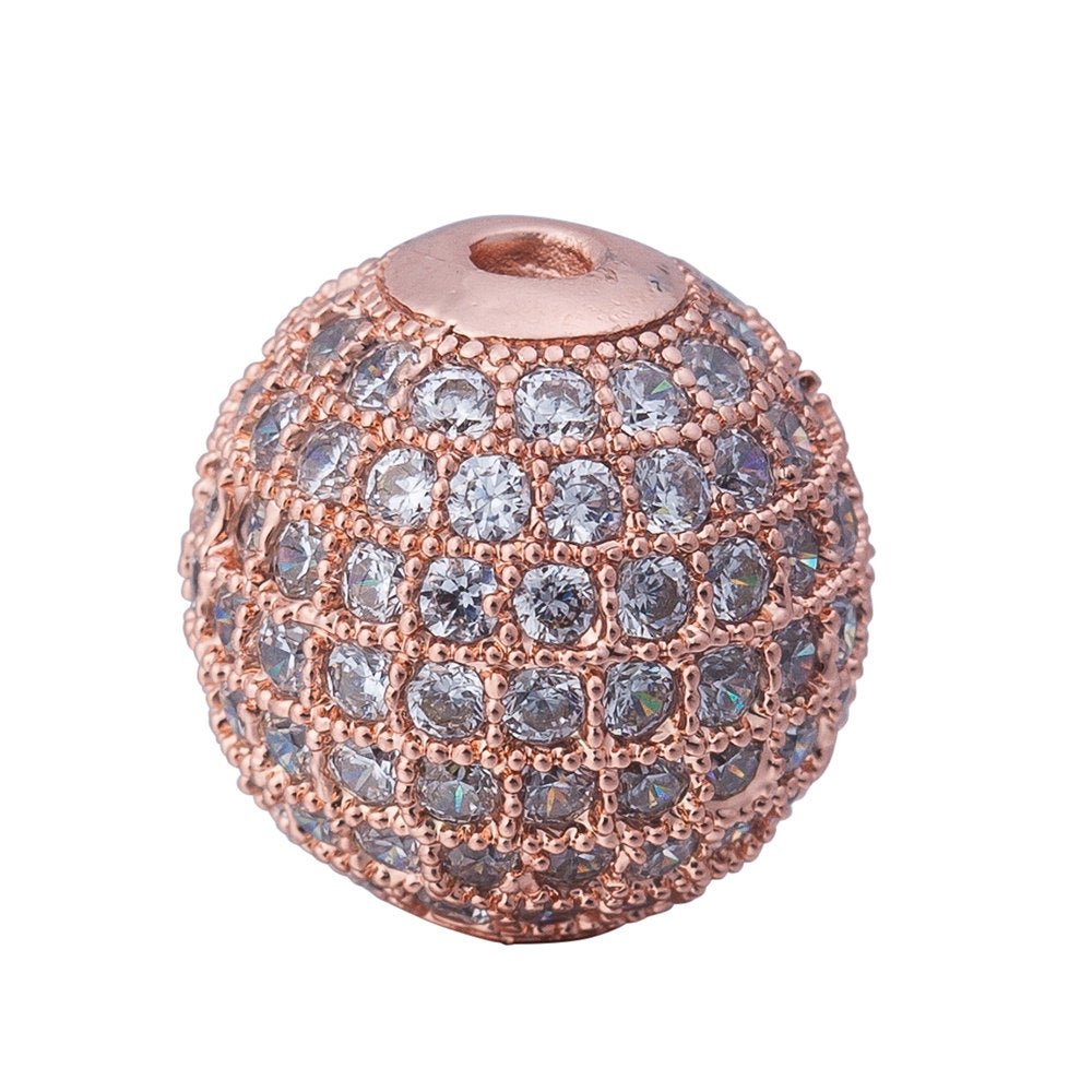 Cubic Zirconia Gold Filled Cooper Disco Ball Shambala Beads, Clear Crystal Rhinestone CZ Pave Czech Bead, Gold Silver Rose Gold, 10mm | B-481, B-482 - DLUXCA