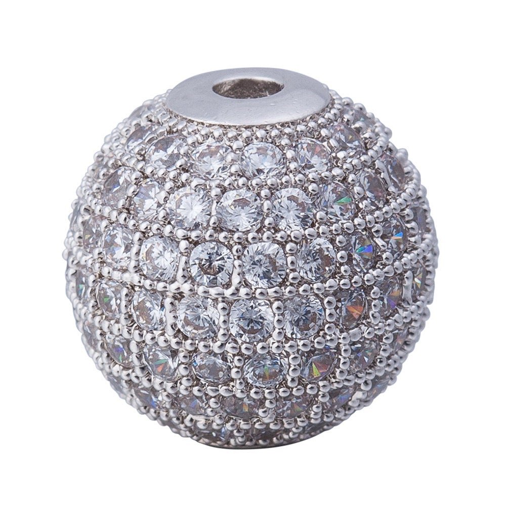 Cubic Zirconia Gold Filled Cooper Disco Ball Shambala Beads, Clear Crystal Rhinestone CZ Pave Czech Bead, Gold Silver Rose Gold, 10mm | B-481, B-482 - DLUXCA