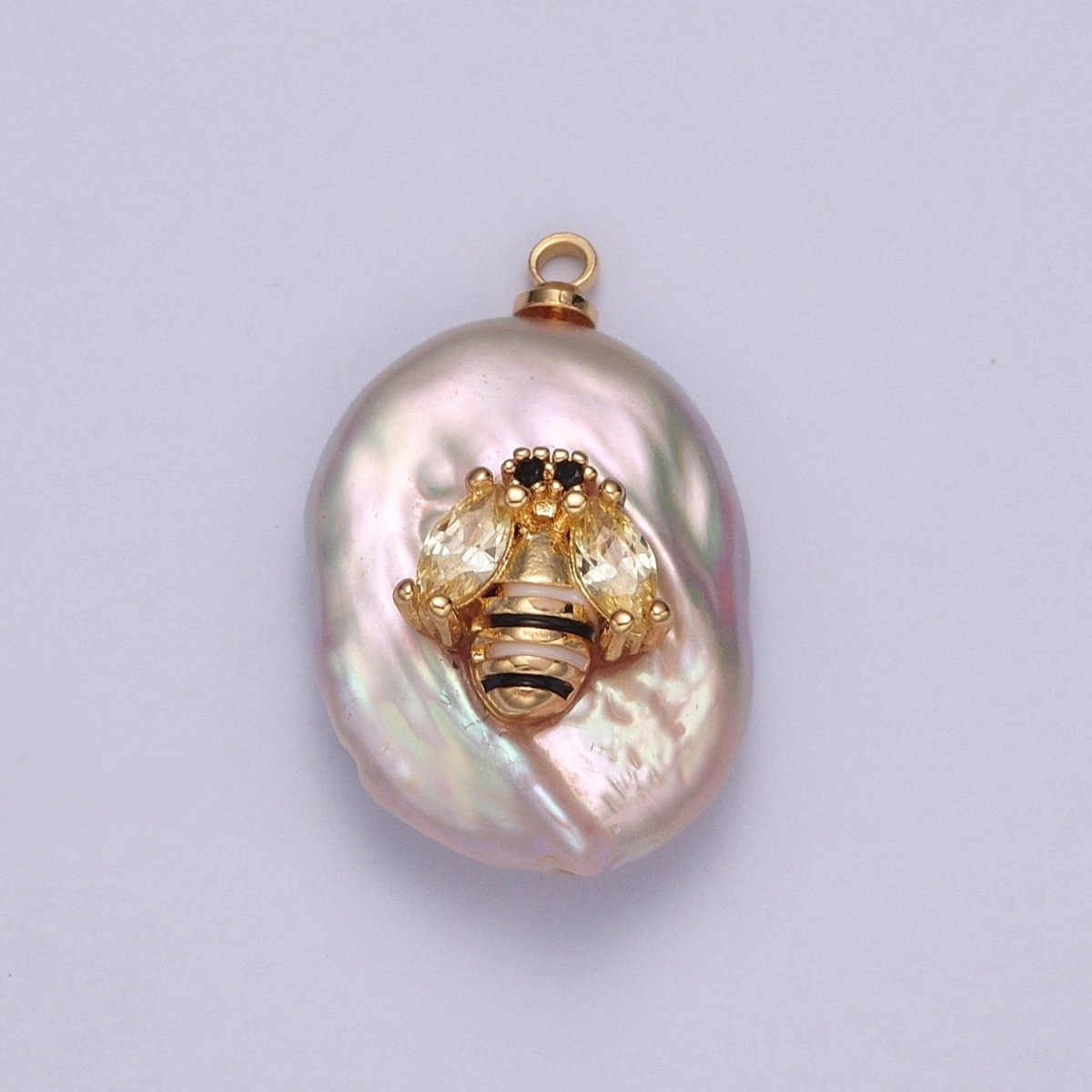 Cubic Zirconia Honeybee Queen Bumble Bee Freshwater Pearl Charm | X-155 - DLUXCA